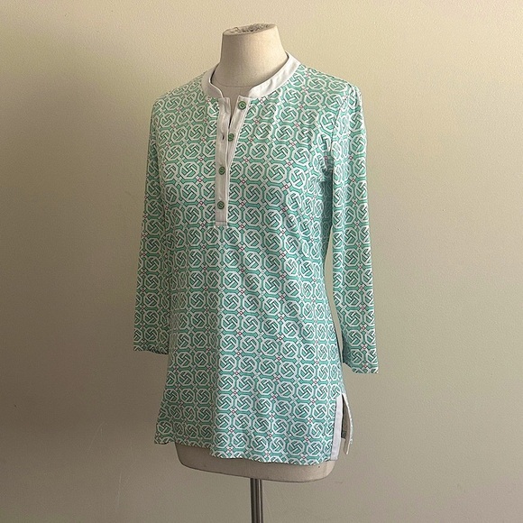 J.McLaughlin CATALINA POPOVER Geometric Mint Green Print Patterned Tunic sz XS - Picture 6 of 6